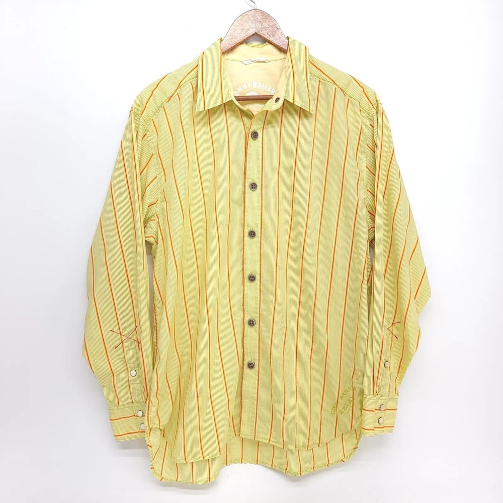 Tommy Bahama Lawn Chair  Shirt Mens L‎ Button Down Yellow Striped Long Sleeve